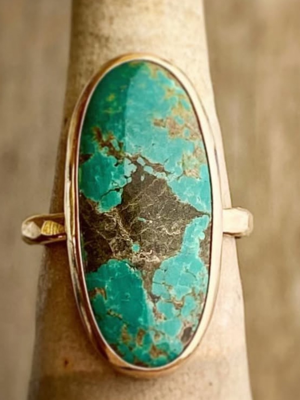 Gold filled Turquoise Oval Statement Ring - Teal Green